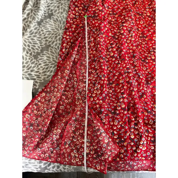 SheIn Red‎ Ditsy Floral Maxi Skirt XS Side Slit High Rise Cottagecore Boho Chic Garden - Image 6