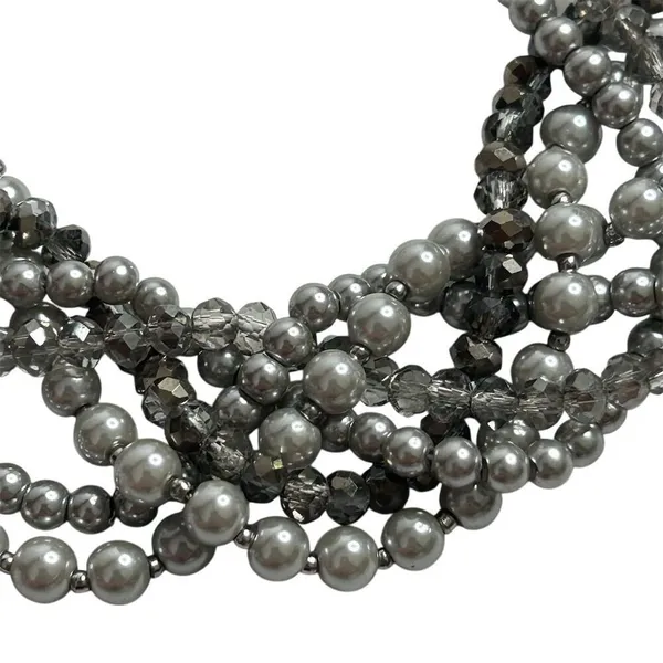 Loft Multi-Strand Gunmetal Tone‎ Necklace Simulated Pearls Rhinestones - Image 9