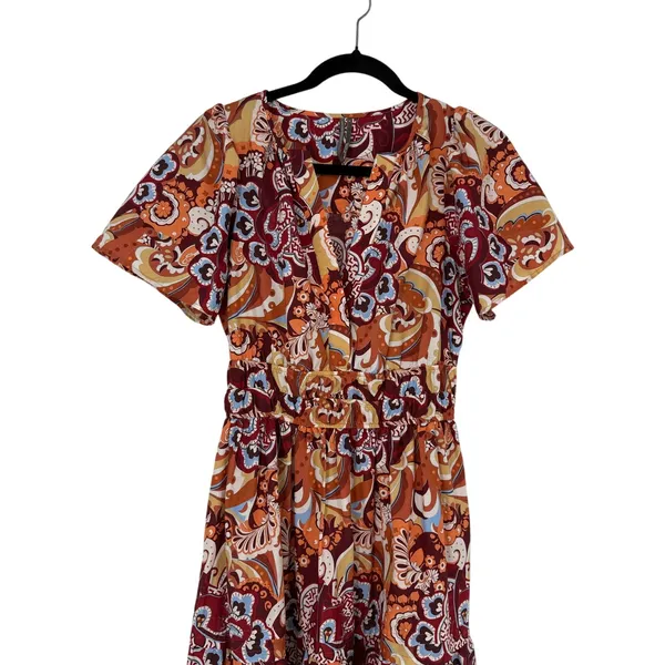 Anthropologie Somerset Maxi Dress S Retro Paisley Floral 100% Cotton Smocked - Image 5
