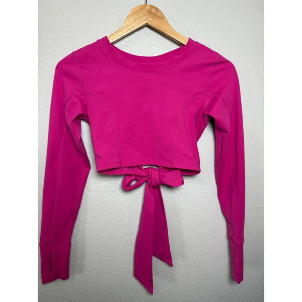 Mono‎ B Long Sleeve Wrap Crop Top Hot Pink Athletic Workout Athleisure Size S - Image 6