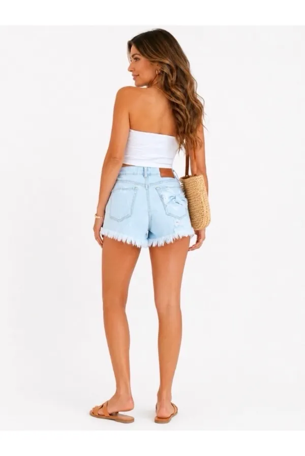 ZARA Ripped Jean Shorts High-Rise - Image 3