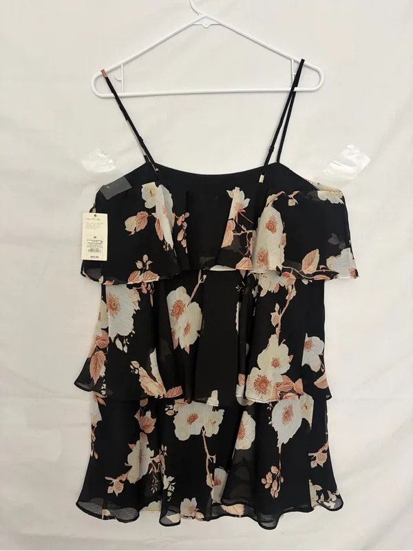 A New Day M Floral Tiered Cami Dress Black Cream Spaghetti Strap NWT(A922) - Image 10