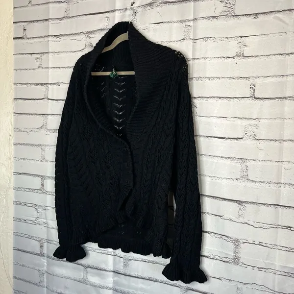 Vintage Lauren Ralph Lauren Black Cotton Puff-Sleeve Button Front Cardigan M Y2K - Image 8