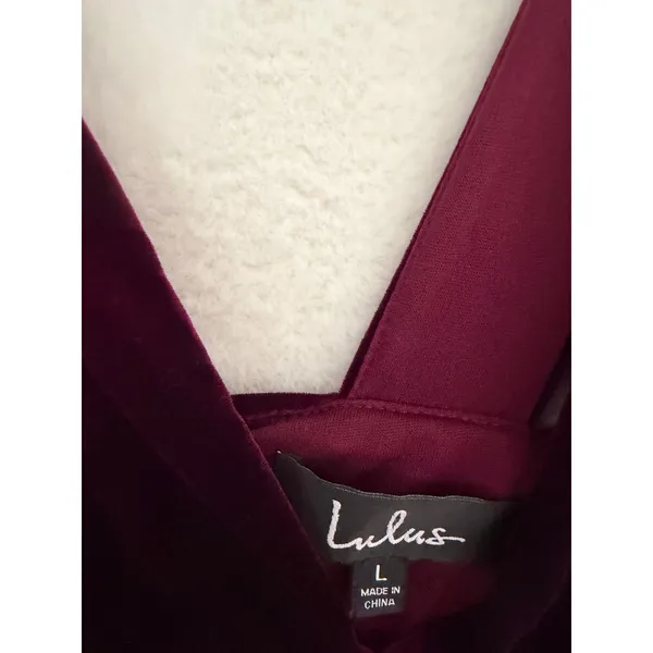 Lulus Velvet Mini Dress Womens Large Burgundy Wine Deep V-Neck Cocktail Party L - Image 6