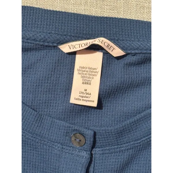 VICTORIAS SECRET Womens Blue Waffle Knit Long Sleeve‎ Henley Top Size M - Image 3