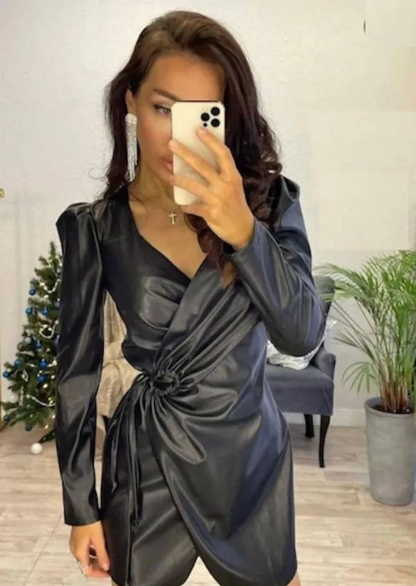 ZARA Faux Leather Wrap Dress - Image 5