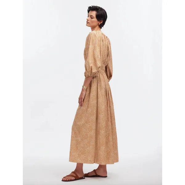 Madewell V Neck Balloon Sleeve Maxi Dress Spiral Dot Tan Smocked Boho US 00 NWT - Image 3