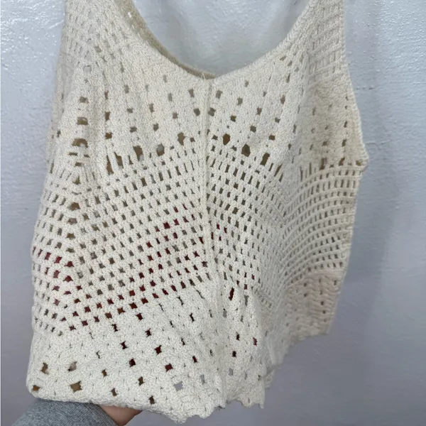 Rebellion Again Tank Top Womens XS Ivory Crochet Knit Crop Boho Festival - Image 4