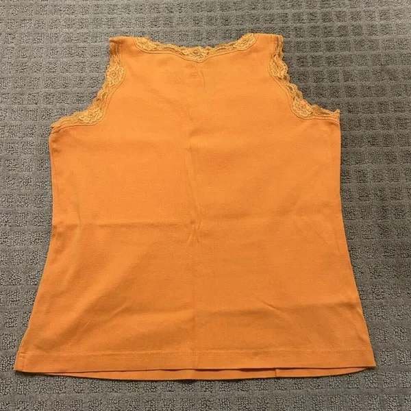 Y2K Retro Karen Scott Sport Womens Tank Top Shirt Size Medium M Orange‎ Lace - Image 9