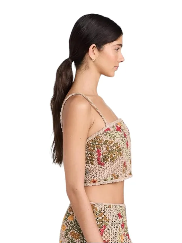 NWT Agua Bendita Tan Floral‎ Crochet Corset Tile Vicky Crop Top Size Medium - Image 3