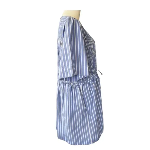 Apiece Apart Adorna Smocked Striped Cotton Mini Dress Blue White Size Medium - Image 5