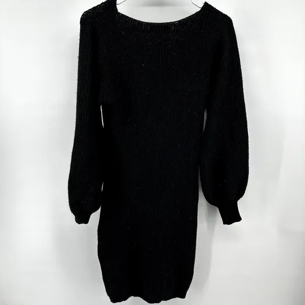 Lulus Heart Of Mine Black Sweater Dress Knit Balloon Sleeve Ribbed Mini - Image 3