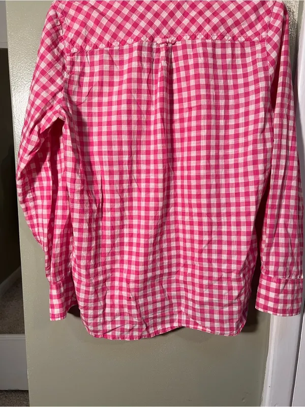 J. Crew Factory Women's Size Small Plaid Gauze Shirt in Boy Fit Buff Berry Pink - Image 8