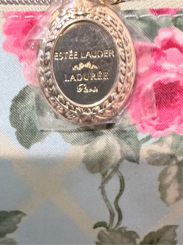 Estée Lauder Floral Cosmetic Pouch in Light Blue and Pink Rose Print - Image 5