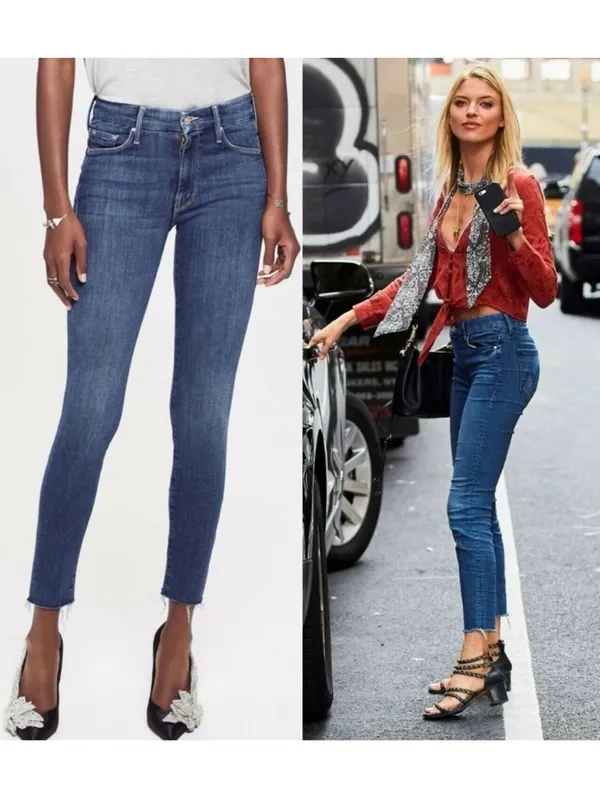 Mother Denim The Looker Ankle Fray Skinny Cigarettes Jeans Girl Crush Blue Wash - Image 2