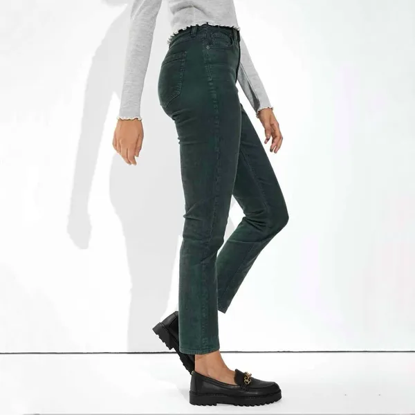 American Eagle Corduroy‎ Crop Pants Mom Straight Jean Teal Green 4 Y2K Twee - Image 6