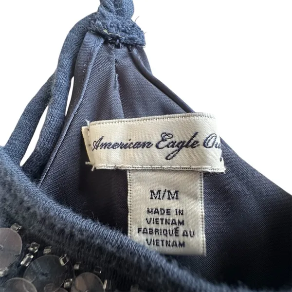 American Eagle Outfitters Y2K Sequin‎ Navy Blue Medium Top - Image 5