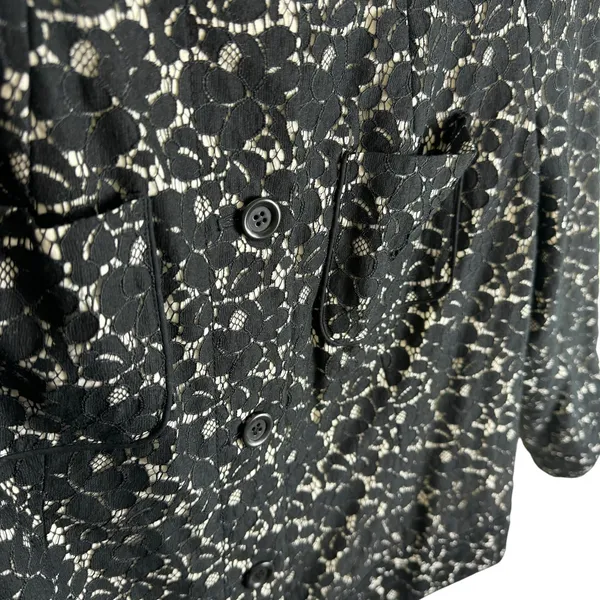 Talbots Black Floral Lace Overlay 3/4 Sleeve Crew Neck Line Button‎ Up Blazer 14 - Image 3