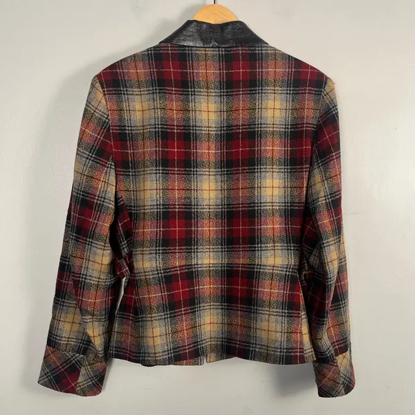 Jordon & Cole vintage plaid 90s wool collar zip up jacket size large - Image 5