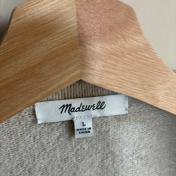Madewell merino wool alpaca colorblock brown white pink navy cardigan women's L - Image 4