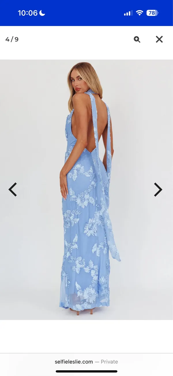 Selfie Leslie Cipriana Backless Halter Maxi Dress Embellished Blue Size Small Worn Once Paid $115 - Image 3
