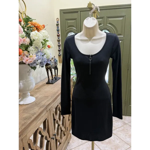 XO black long sleeve ribbed bodycon dress – size XS - Image 2