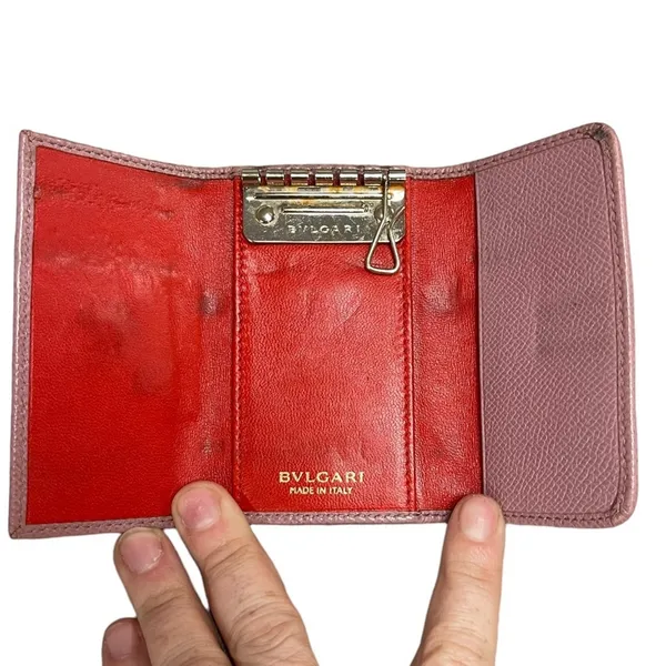 BVLGARI Bulgari Key Holder Grain Calf Leather Pink Red Series Gold Hardware EUC - Image 11