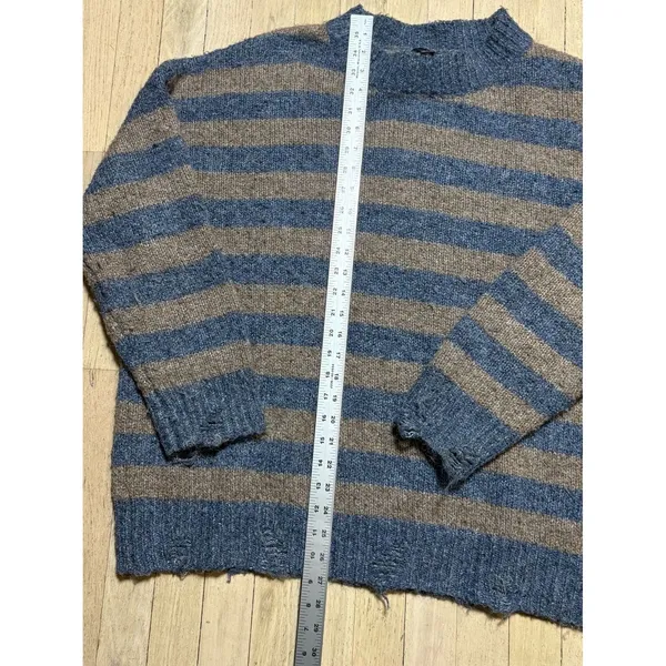 Lumiere Blue and Brown Striped Grunge Distressed Knit Sweater - Image 3