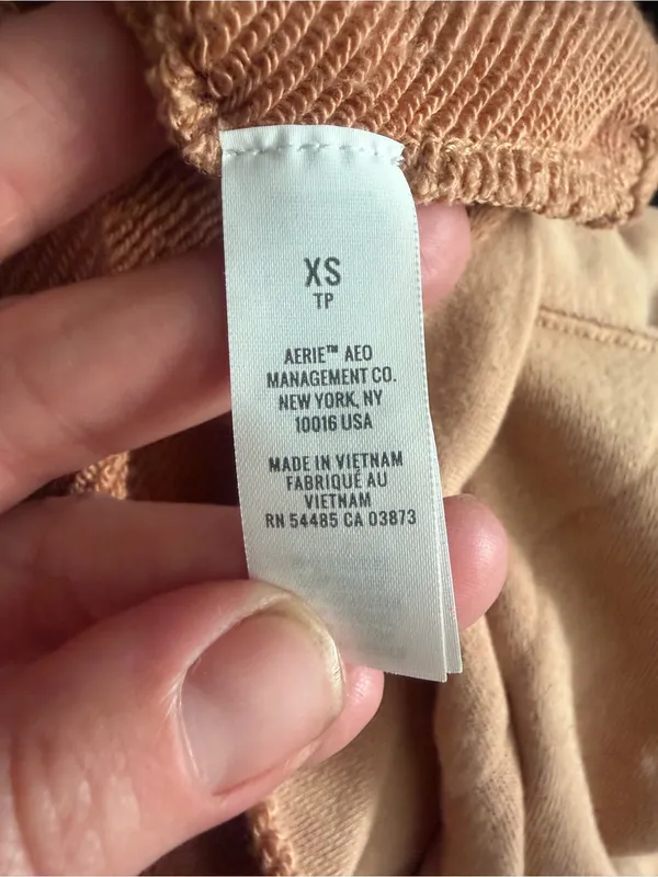 Aerie Pocket Crewneck Crop Sweatshirt Tan Soft Rough Hem XS. - Image 7