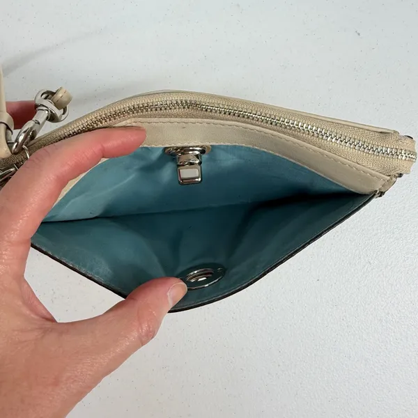 Coach Wristlet Wallet Turnlock Snakeskin Trim‎ Leather Beige ID Pockets NO FOB - Image 7