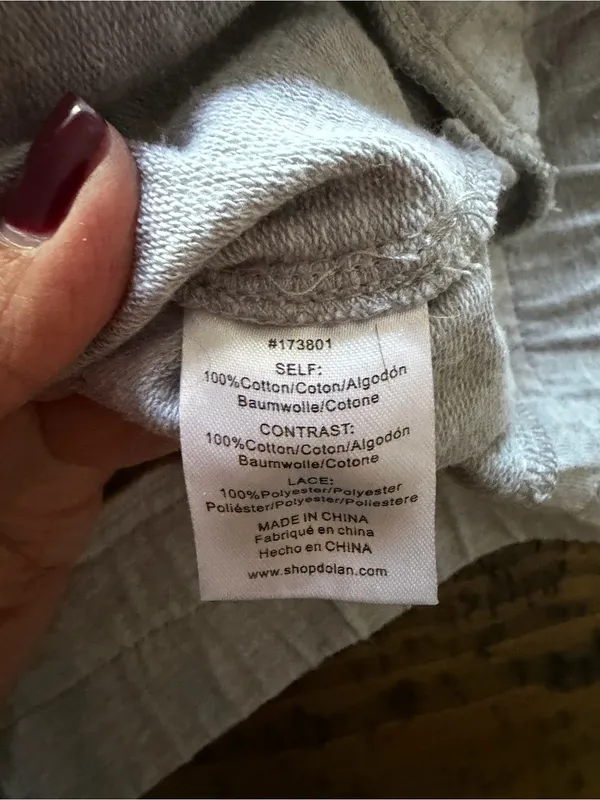 Anthropologie Dolan Left Coast Gray Lace Sleeve Sweatshirt Size S Style 173801 - Image 7