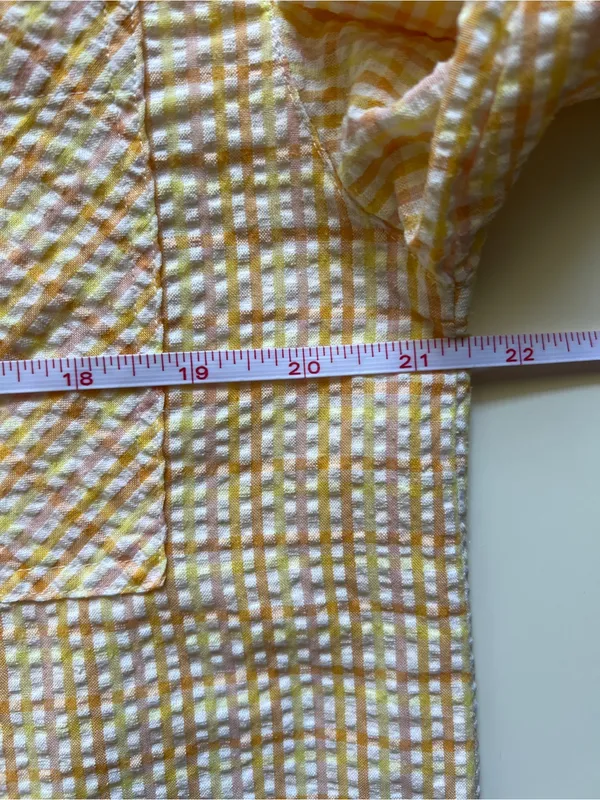 Seersucker Plaid Shirt M Lightweight Yellow Peach Oversized Japanese Button Down - Image 10