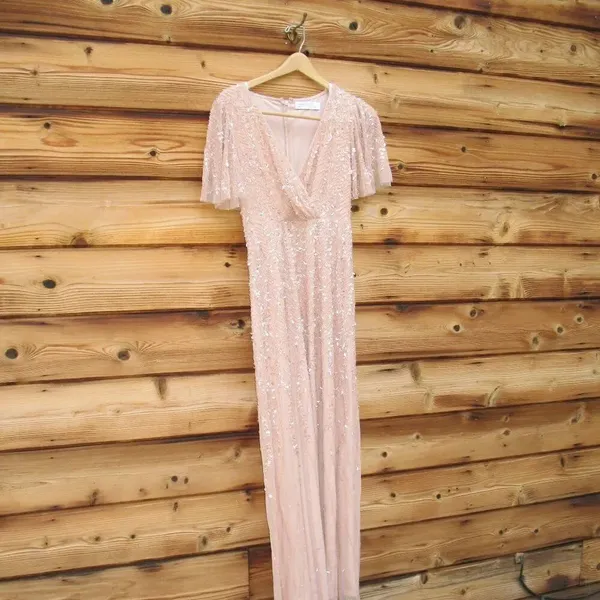 Mac Duggal 35109 Pink Embellished Flutter Sleeve Gown Dress MOB $698 - Image 7