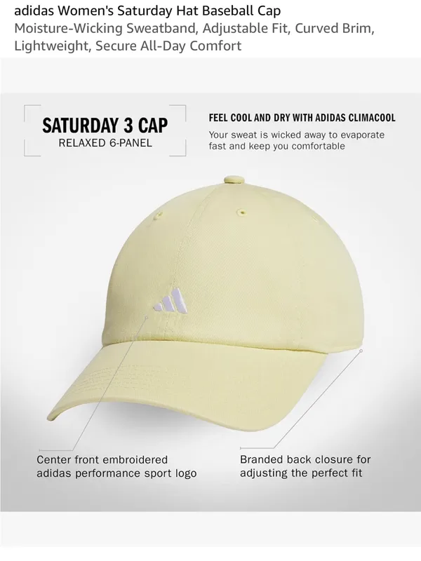 adidas Pale Yellow Baseball Cap with White Logo - Image 2