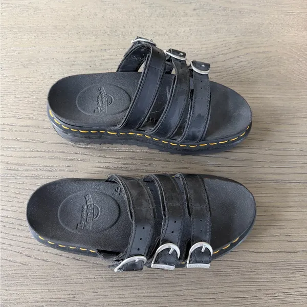Dr. Martens Women’s Black Leather Buckle Slides - Image 2