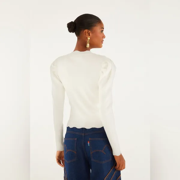 Farm Rio Off-White Flower Embroidery Knit Top S - Image 3
