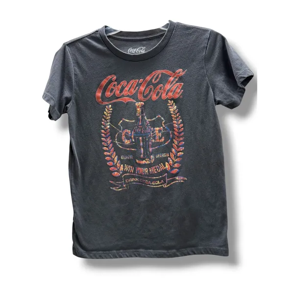 Coca-Cola Win Your Medal‎ Graphic T-Shirt Charcoal Gray Retro Americana XS - Image 2