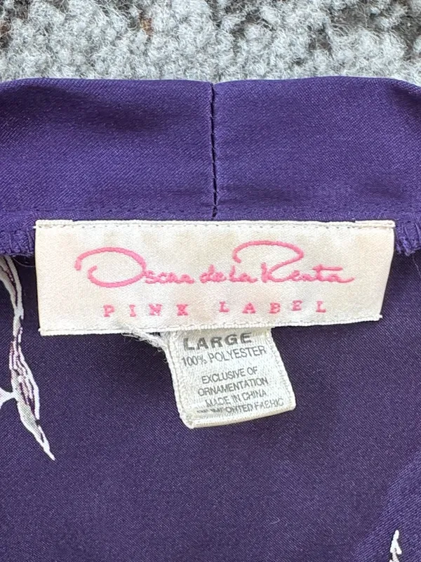 Oscar de la Renta Satin Floral Robe Purple Large - Image 2