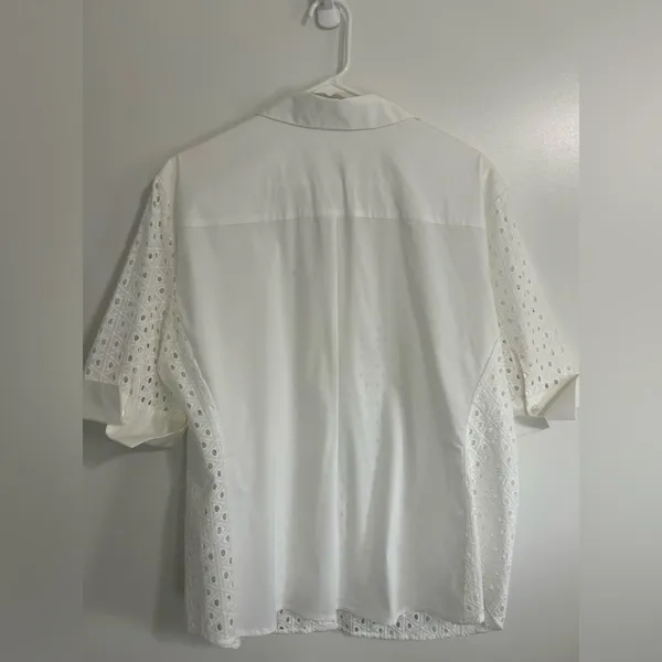 White Short Sleeve Notched Collar Button Down Shirt Size XXL - Image 2