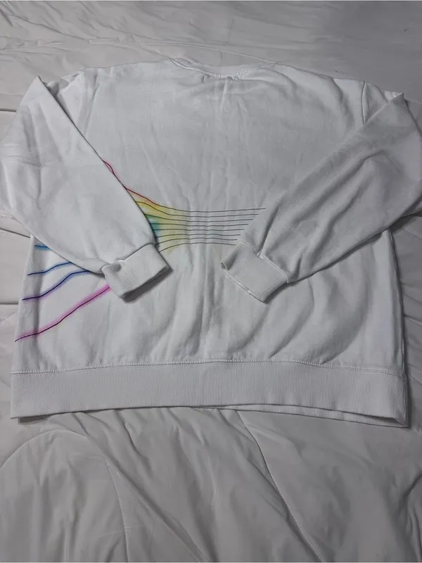 Seek Discomfort Women's Cream Graphic Sweatshirt with Rainbow Detail - Size XL - Image 4