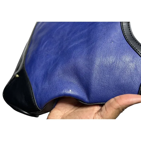 London Fog Women Cobalt‎ Blue and Black Hobo Shoulder Bag Gold Hardware Purse - Image 6
