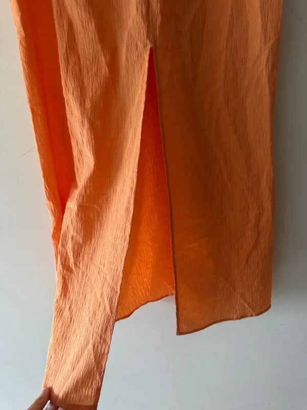 12th Tribe‎ Peachy Orange Ruched Maxi Skirt Beach Cover Up Lightweight Slit - Image 6