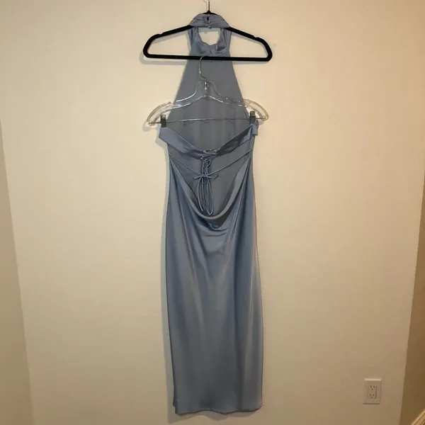 Elegant Light Blue Halter Neck Dress Size L - Image 6