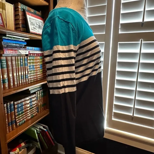 Ralph Lauren Teal and Black Striped Long Sleeve Top - Image 4