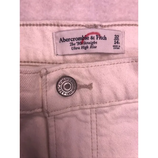 Abercrombie & Fitch 90s Straight Jeans‎ Womens 32/14R White NEW Ultra High Rise - Image 2