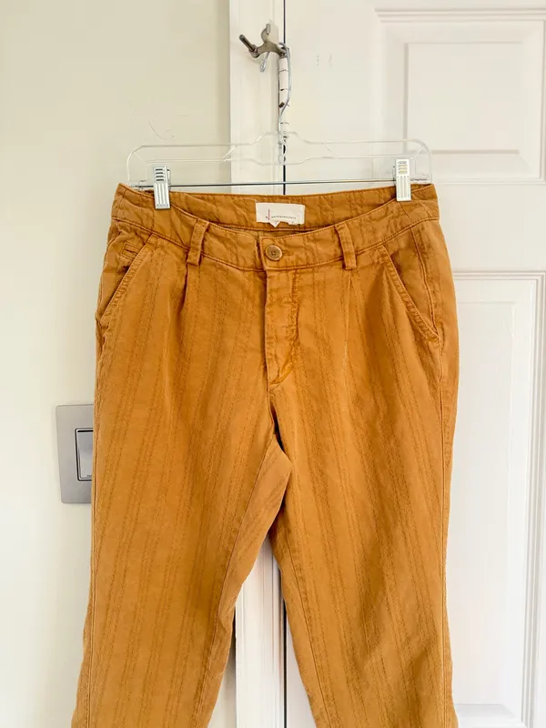 Anthropologie Women Scout Slim Pleated Straight Leg Ankle Pants Honey 27 Boho - Image 4
