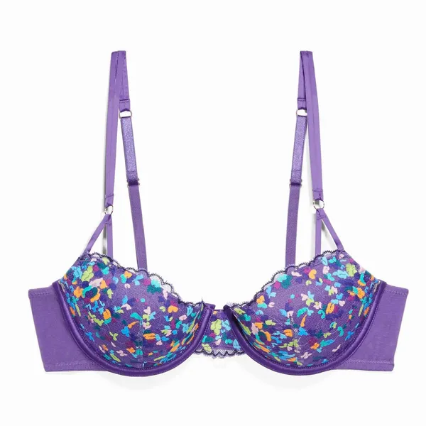 Savage X Fenty Steamy Floral Padded Lace Balconette Bra Purple Size 36C PURPLE ROYALE ROMANCE IN BLOOM Product Description Lush flowers are always a vibe! Our Steamy Floral Padded Lace Balconette Bra features a stretch lace body, satin straps, scalloped accents, and rose gold-tone hardware. Features Underwire padded balconette bra Stretch lace body Powermesh wing Straight neckline Stain straps at front body Rose gold-tone hardware Adjustable, supportive straps Hook-and-eye back closure Lace: 83% Nylon, 17% Elastane; Wing: 88% Nylon, 12% Elastane; Bottom Cup: 100% Polyester Hand wash cold, line dry Imported - Image 4