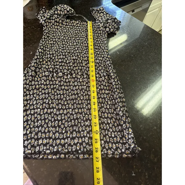 Altar'd State Ruched Sunflower Dress Sz L Puff Sleeve Y2K Vibes Black Mini - Image 6