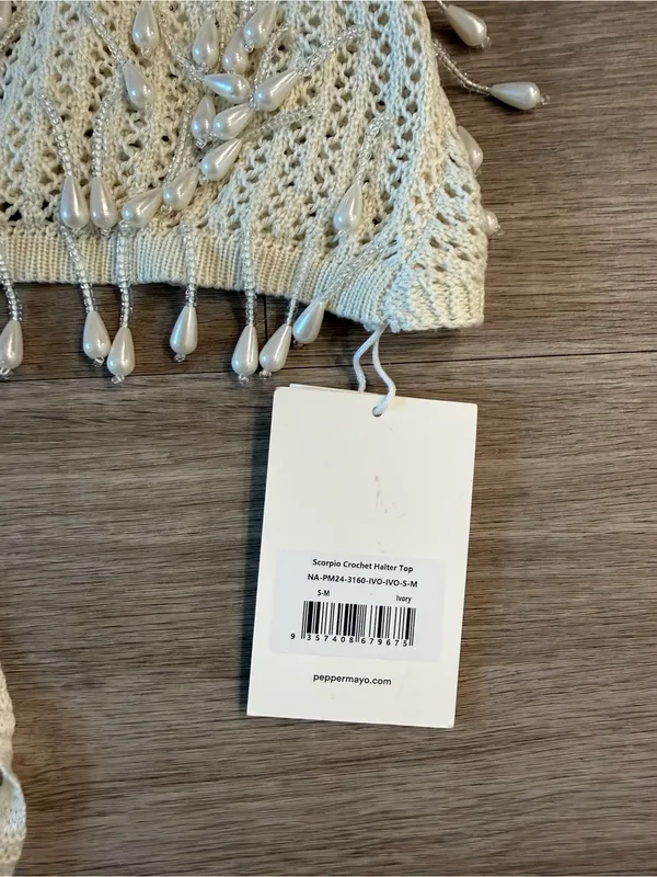 NWT Peppermayo Scorpio Crochet Halter Top in Ivory, Size S/M - Image 3