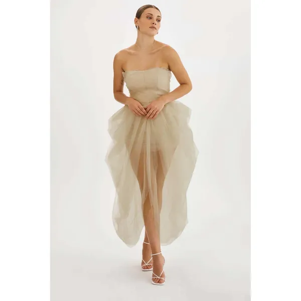 LAMARQUE Pixie Corset Dress in Light Beige Size XS Strapless Tulle Princess - Image 15